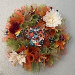 Colorful Fall Wreath with Flowers